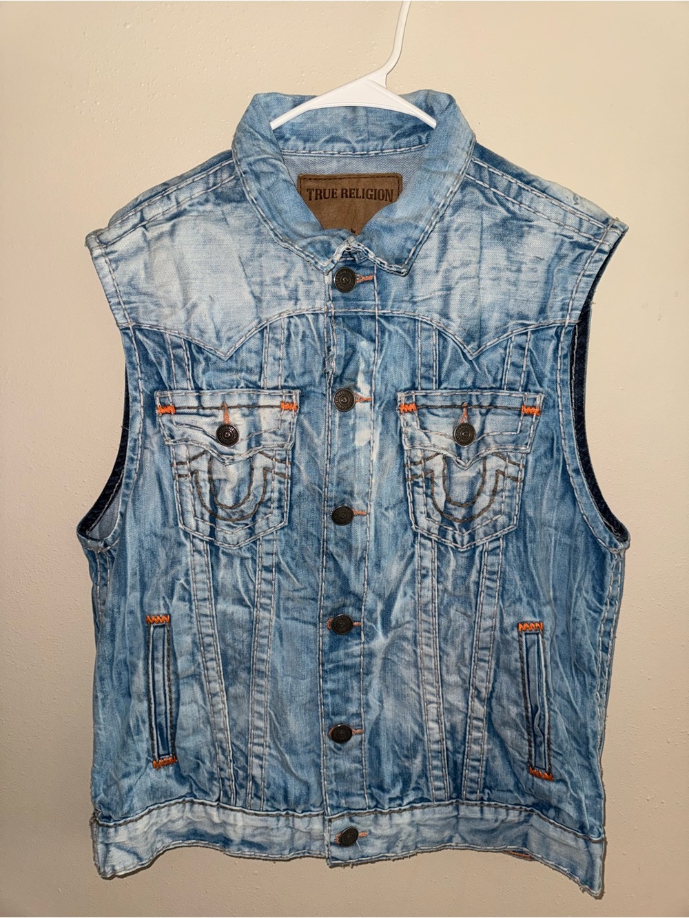 True Religion Light Blue Washed Denim Vest